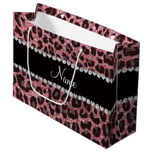 Anpassat namn pastel rosa glitter leopard print