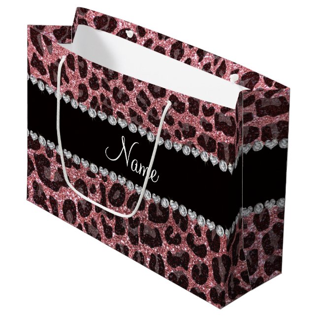 Anpassat namn pastel rosa glitter leopard print (Framsidan Vinklad)