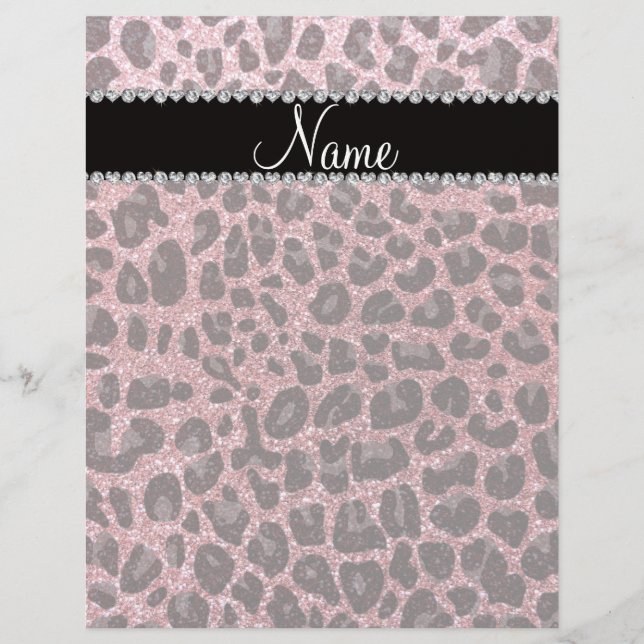 Anpassat namn pastel rosa glitter leopard print (Framsida)