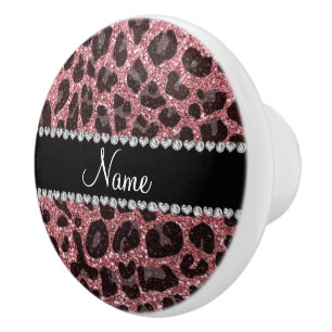 Anpassat namn pastel rosa glitter leopard print knopp