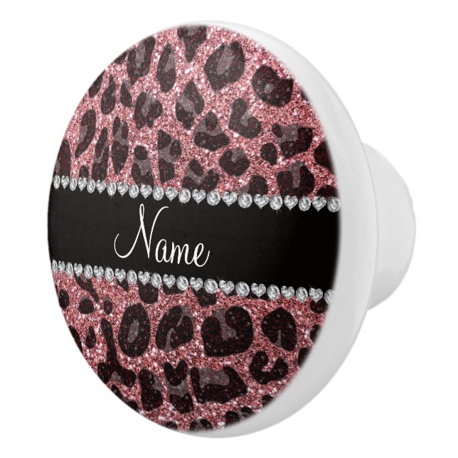 Anpassat namn pastel rosa glitter leopard print knopp (Höger)