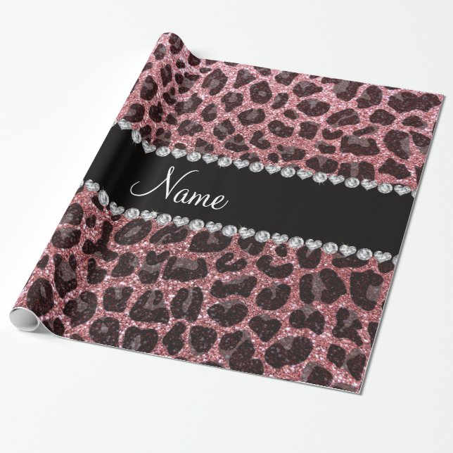Anpassat namn pastel rosa glitter leopard print presentpapper (Utrullad)