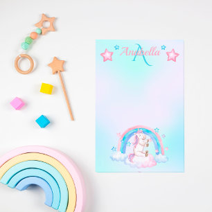 Anpassat namn Pastel Watercolor Stars och Unicorn Post-it Block