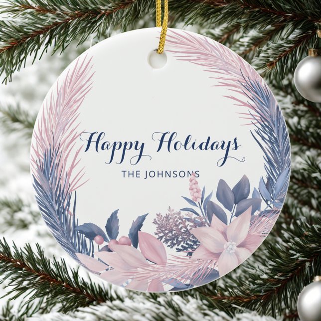 Anpassat namn Pastellkrans God Jul Julgransprydnad Keramik (Skapare uppladdad)