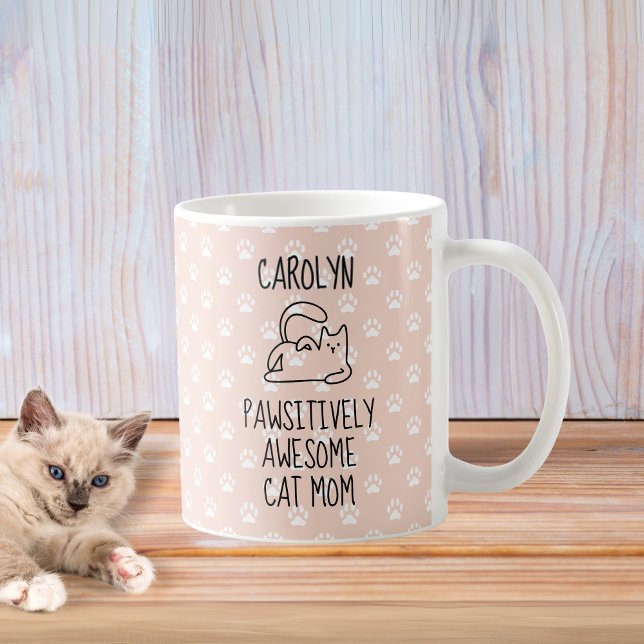 Anpassat namn Pawsitive Fantastisk Cat Mamma Kaffemugg (Custom Name Pawsitively Awesome Cat Mom Coffee Mug)
