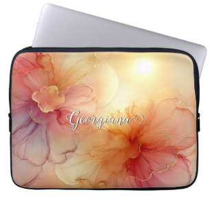 Anpassat namn Peach Raspberry Blommigt Alcohol Blä Laptop Fodral