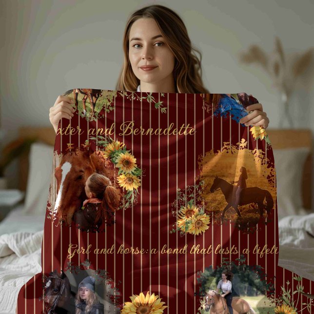Anpassat namn Photo Horse Pet Burgundy Stripe Fleecefilt (Skapare uppladdad)
