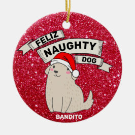 Anpassat namn Photo Personlig Feliz Naughty Hund Julgransprydnad Keramik