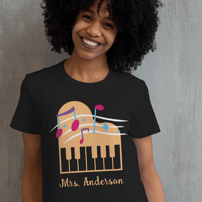 Anpassat namn Piano Music Teacher Black T Shirt (Custom Name Piano Music Teacher Black T-Shirt)