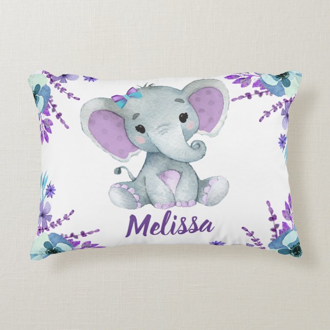 Anpassat namn Pillow (lila teal elefant) Prydnadskudde (Framsidan)