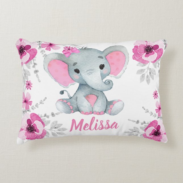 Anpassat namn Pillow (rosa teal elefant) Prydnadskudde (Framsidan)