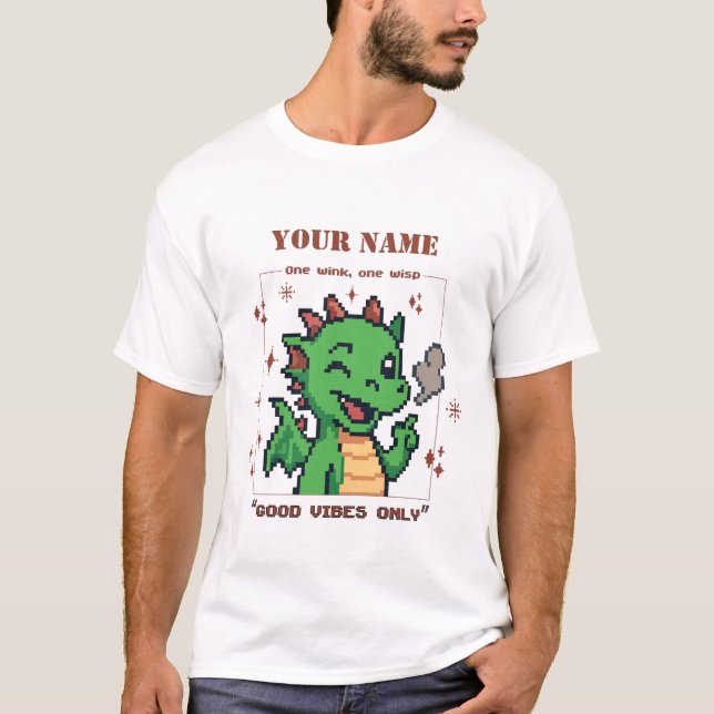 Anpassat namn Pixel Dragon Tee - Retro 8-bitars Cu (Framsida)