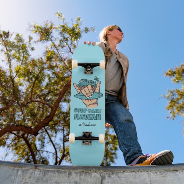 Anpassat Namn & Plats Surf Shaka Mini Skateboard Bräda 18,5 Cm (Utomhus 1)