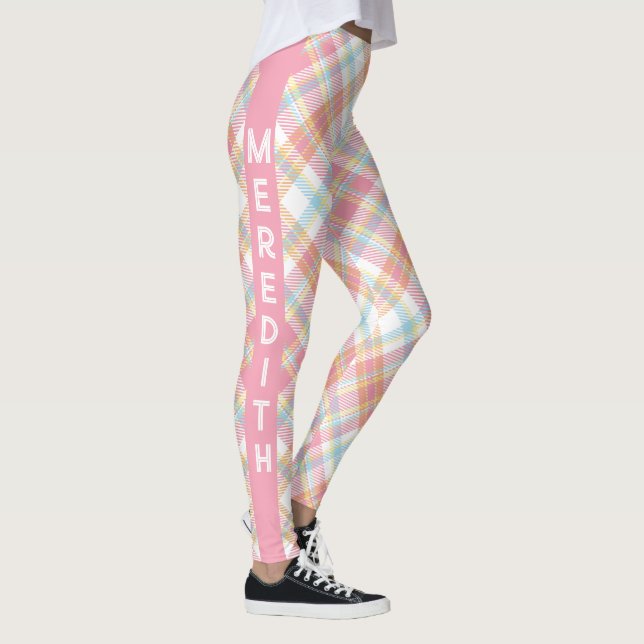 Anpassat namn Play/Tartan Mönster Leggings (Höger)