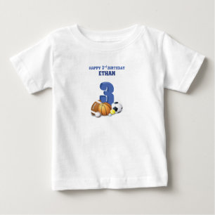 Anpassat namn pojke 3-årsdag Sportbollar T Shirt