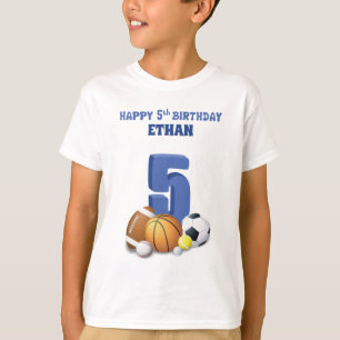 Anpassat namn pojke 5-årsdag Sportbollar T Shirt