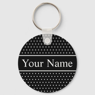 Anpassat namn Polka Dot Black and White Keychain Nyckelring