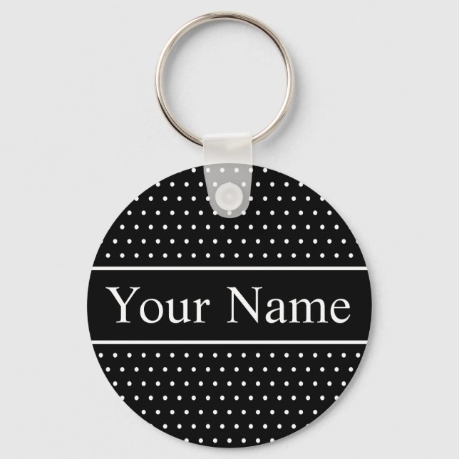 Anpassat namn Polka Dot Black and White Keychain Nyckelring (Baksida)