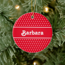 Anpassat namn Polka-punkt Röd och vit Julgransprydnad Keramik