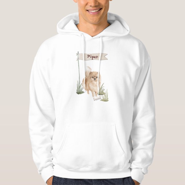 Anpassat namn Pommeranian Pet Hund Hoodie (Framsida)