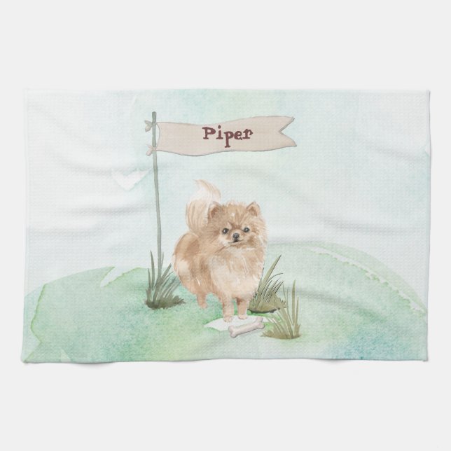 Anpassat namn Pommeranian Pet Hund Kökshandduk (Horisontell)