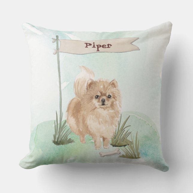 Anpassat namn Pommeranian Pet Hund Kudde (Framsida)