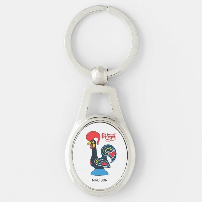 Anpassat namn Portugals Tupp Ovalt Silverfärgad Nyckelring (Framsidan)