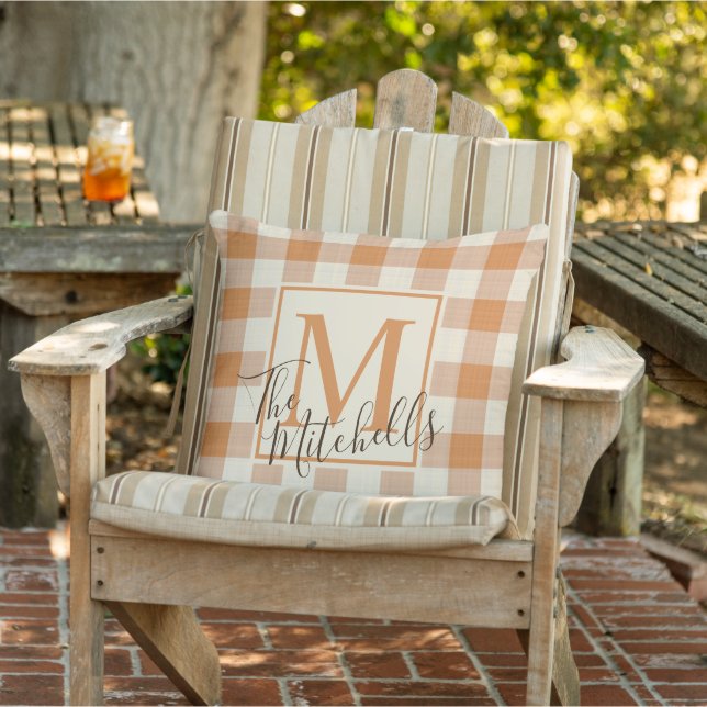 Anpassat namn Pumpkin Fall Orange Gingham Mönster Kudde (Stol)