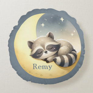 Anpassat namn Raccoon på Måne Cute Nursery Rund Kudde