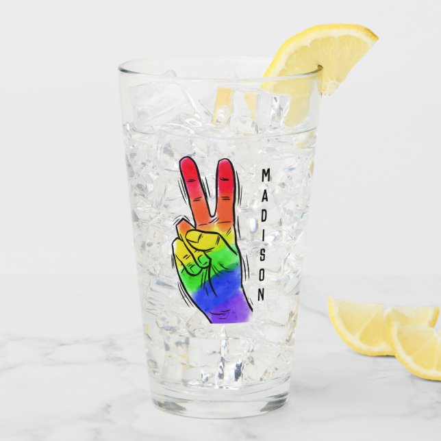 Anpassat namn Rainbow Peace pint glass Glaskopp (Bakside Is)
