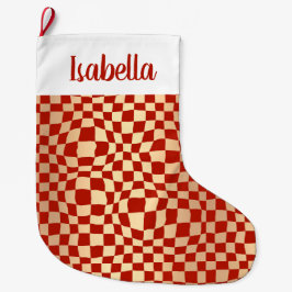 Anpassat namn Red and Guld Checker Mönster Stor Julstrumpa