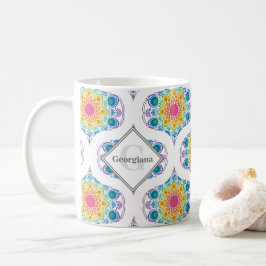 Anpassat namn Regbow Blommigt Mandala Retro Ogee Kaffemugg