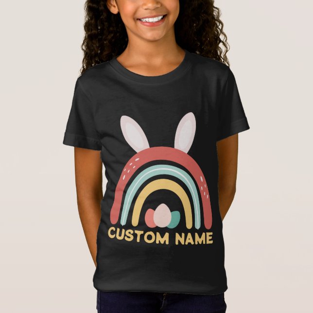Anpassat namn Regbow Egg Bunny Ear Cute Påsk T Shirt (Framsida)