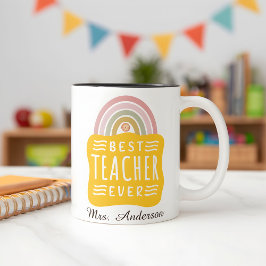 Anpassat namn Regnbåge Best Teacher någonsin uppsk Två-Tonad Mugg