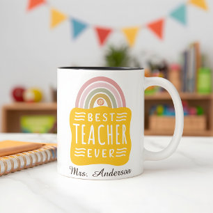 Anpassat namn Regnbåge Best Teacher någonsin uppsk Två-Tonad Mugg