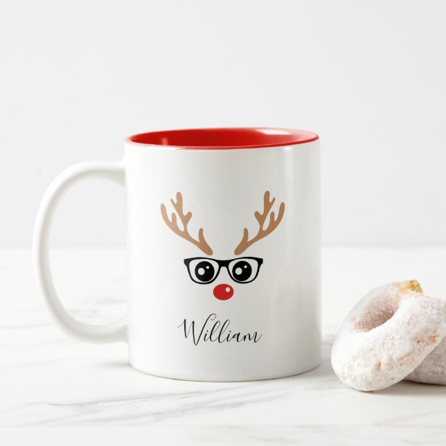 Anpassat namn Reindeer Ansikte jul Mugg (Med munk)