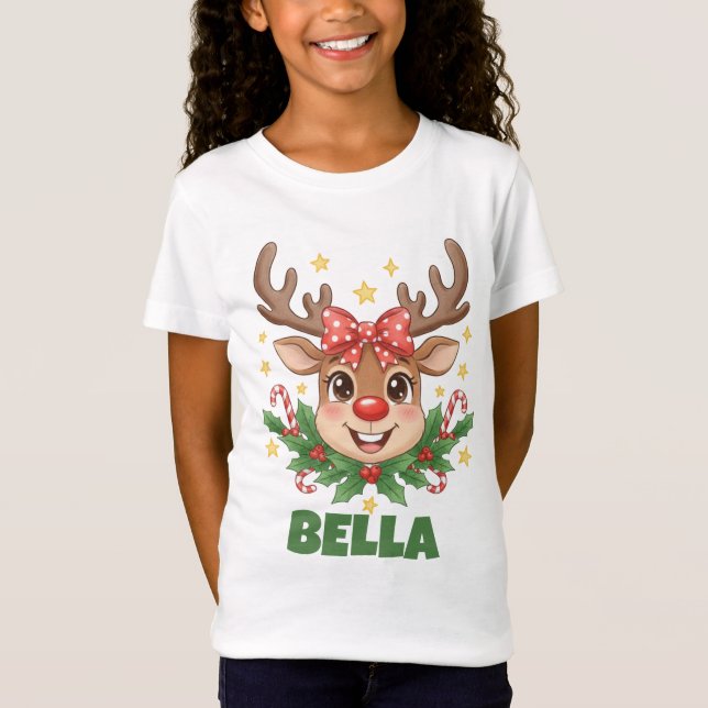 Anpassat namn Renkalvar Barn Jul T-Shirt (Framsida)