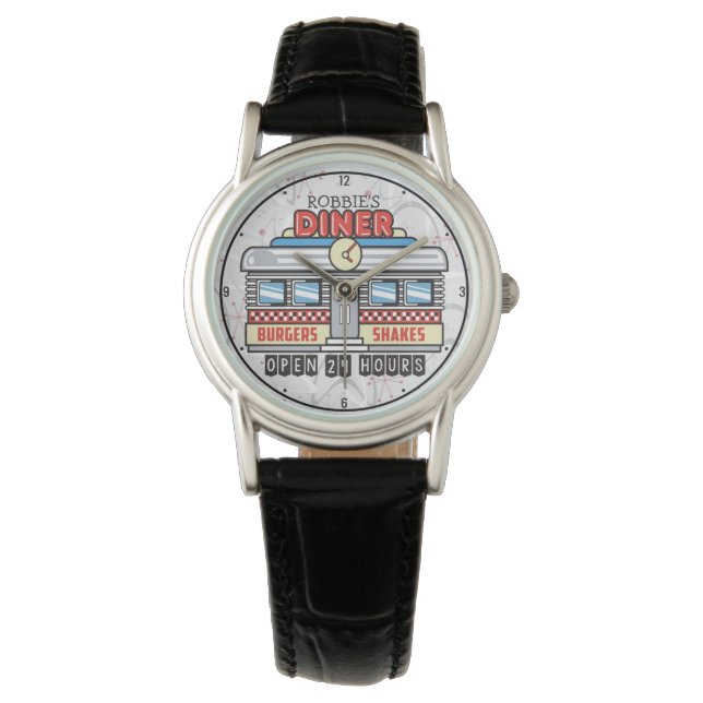 Anpassat NAMN Retro 50s Middag - signera femtio at Armbandsur (Framsida)