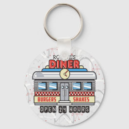 Anpassat NAMN Retro 50s Middag - signera femtio at Nyckelring