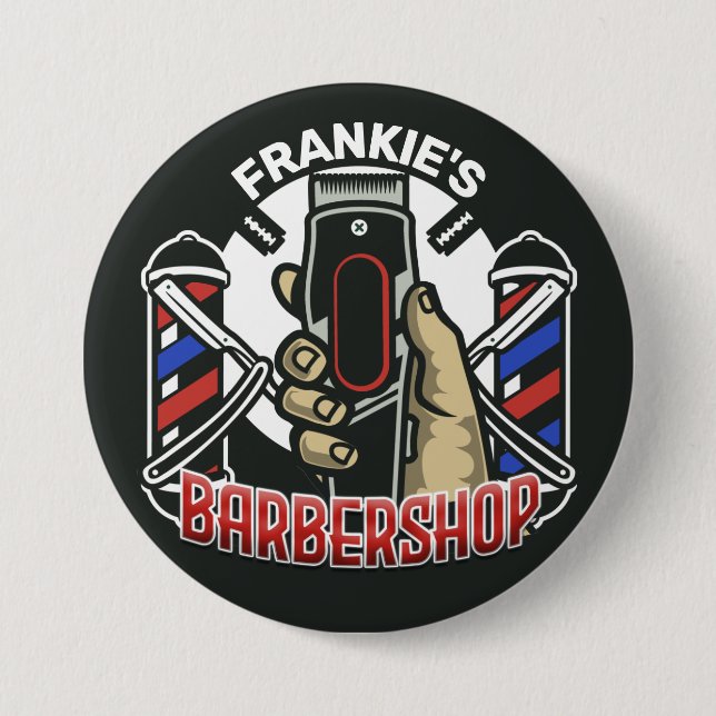 Anpassat namn Retro Barber Shop Pole Barbershop Knapp (Framsida)