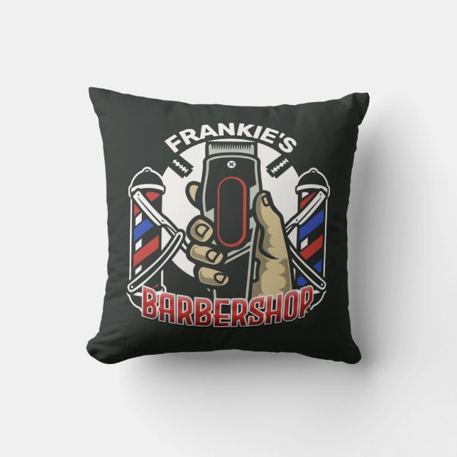 Anpassat namn Retro Barber Shop Pole Barbershop Kudde (Framsida)