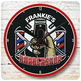Anpassat namn Retro Barber Shop Pole Barbershop Rund Klocka