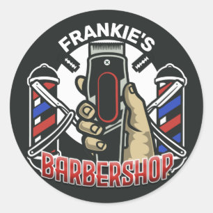 Anpassat namn Retro Barber Shop Pole Barbershop Runt Klistermärke