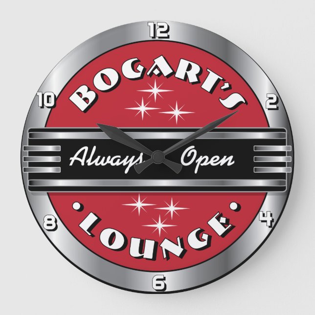 Anpassat namn Retro Cocktail Lounge Wall Clock- Re Stor Klocka (Framsida)