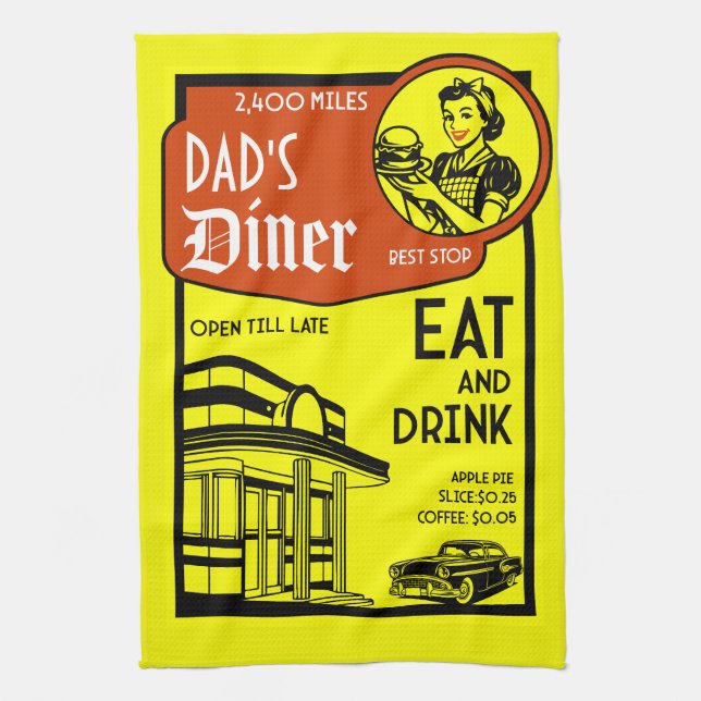 Anpassat Namn Retro Diner Amerikansk  Kökshandduk (Vertikal)