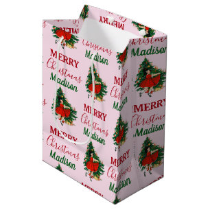 Anpassat namn Retro jul Girl Julafton Träd Rosa