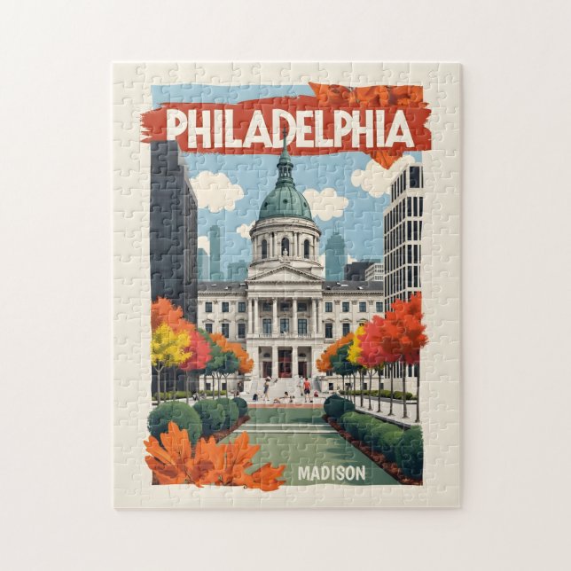 Anpassat namn Retro Philadelphia Pussel (Vertikal)