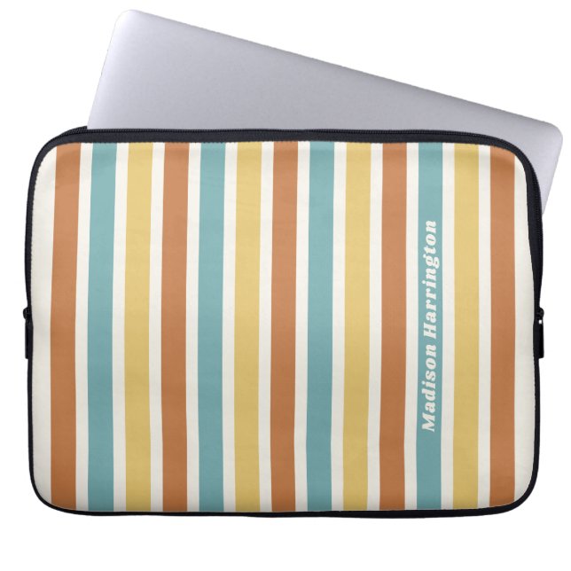 Anpassat namn Retro-randigt mönster Laptop Fodral (Framsidan)