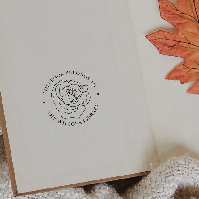 Anpassat namn Ro blommar upp Bok-Tillhör till Stämpel (Custom Name Rose Flower Book Belongs To Rubber Stamp)