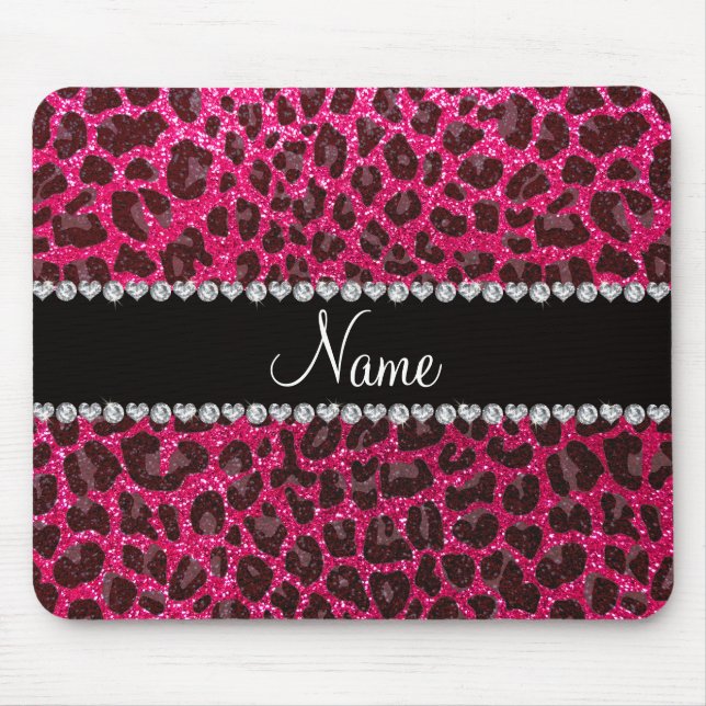 Anpassat namn ro rosa glitter leopard i  musmatta (Framsidan)